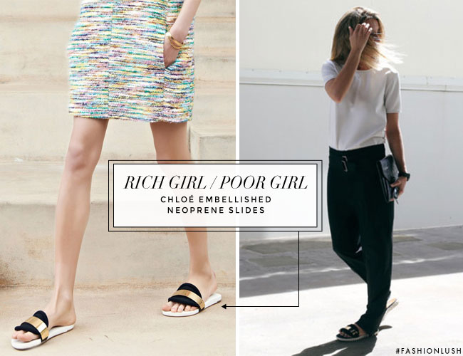 Rich Girl/ Poor Girl: CHLOÉ Embellished neoprene slides