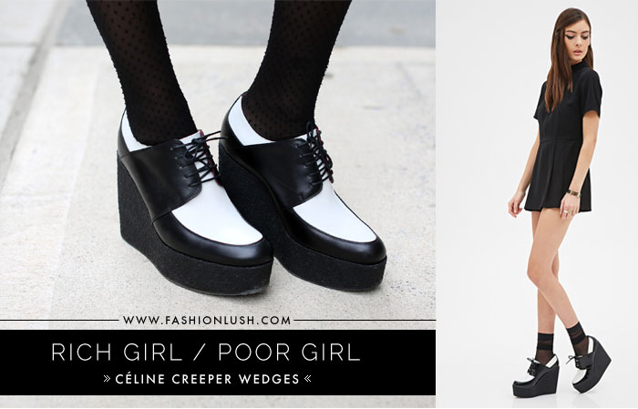 fashionlush, celine wedges, black and white creepers
