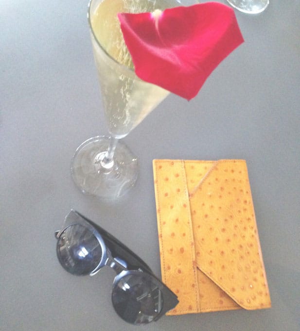 champagne with rose petals