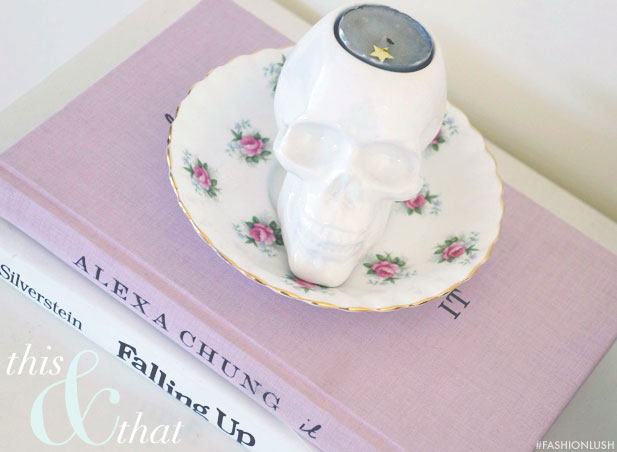 alexa chung book with white skull candle