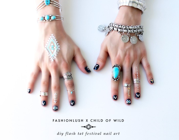 fashionlush, festival nail art, child of wild flash tattoos
