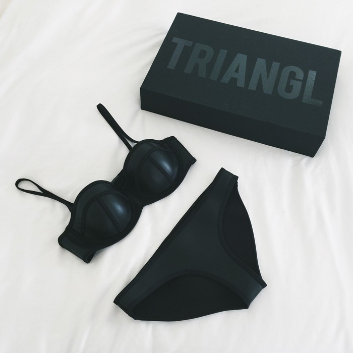fashionlush, black leather bikini, triangl swimsuit