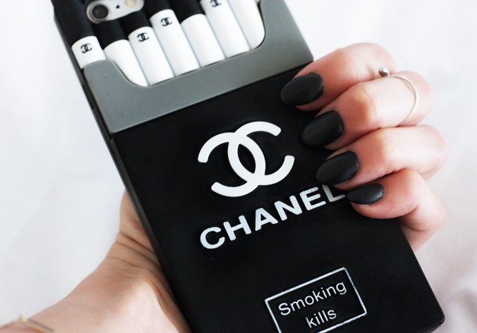 fashionlush, Chanel cigarette iphone case, matte black nails