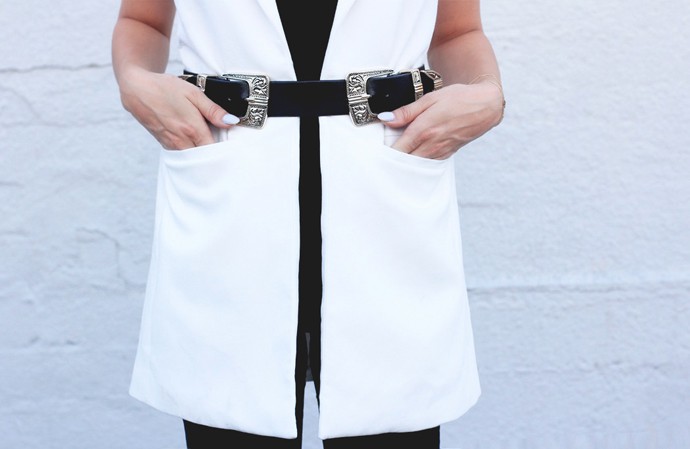 fashionlush, double buckle belt, sleeveless vest