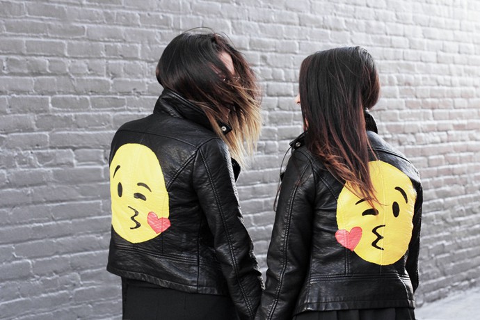 fashionlush, bff leather jackets, emoji DIY
