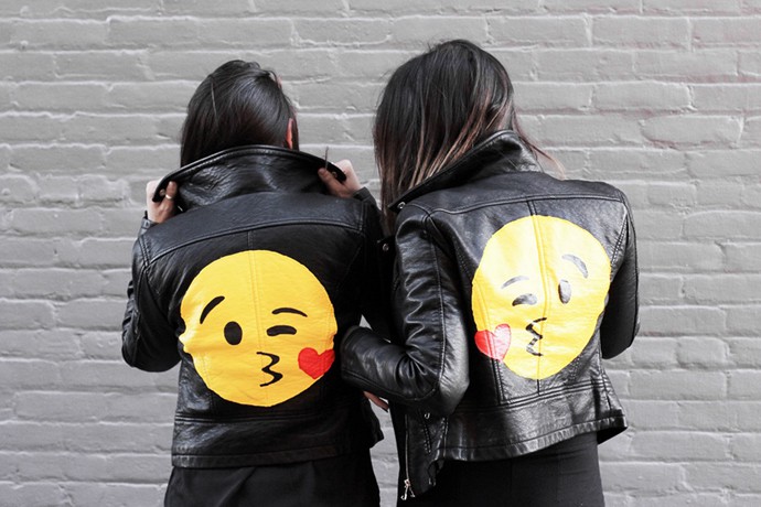 fashionlush, bff leather jackets, emoji DIY