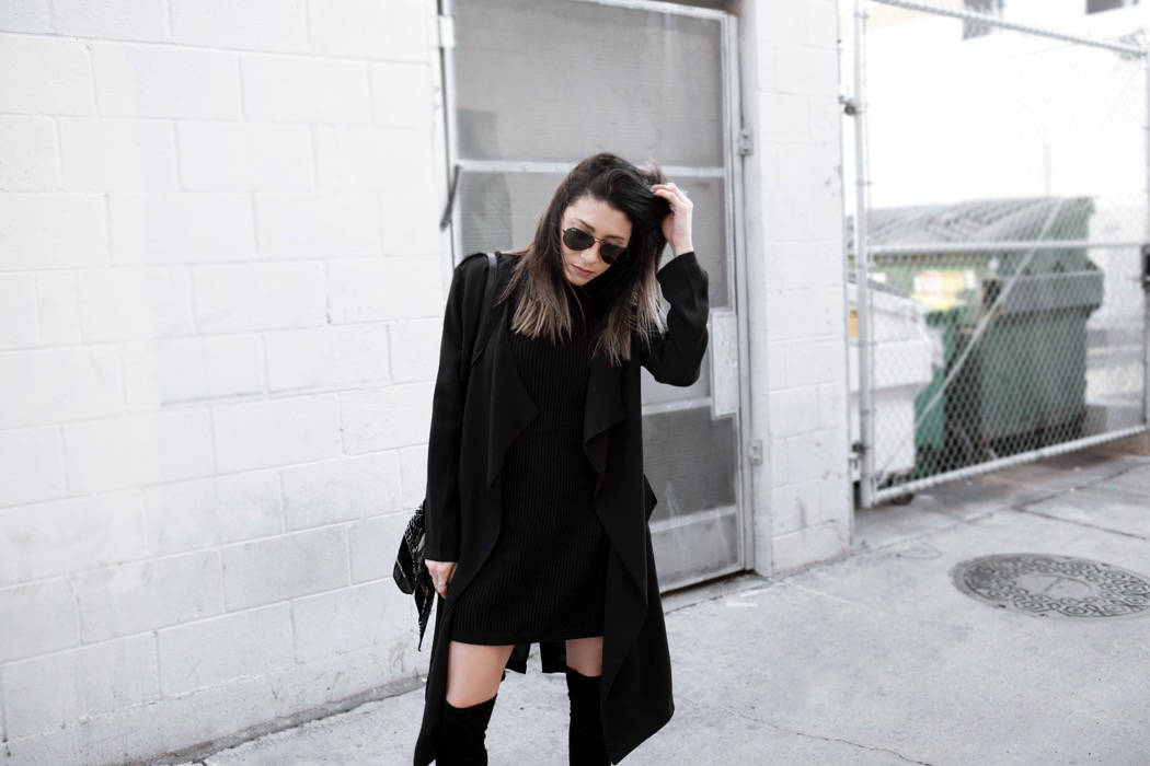 fashionlush, sweater dress, all black outfits