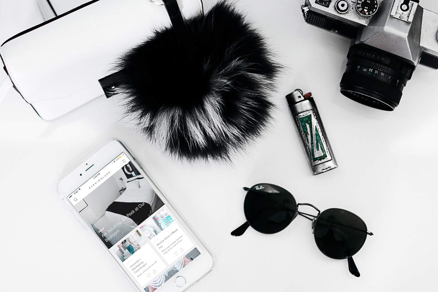 fashionlush, the app, flatlay, black and white
